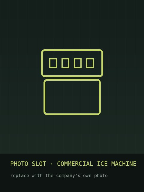 Commercial cube ice machine on a bin in a restaurant back room